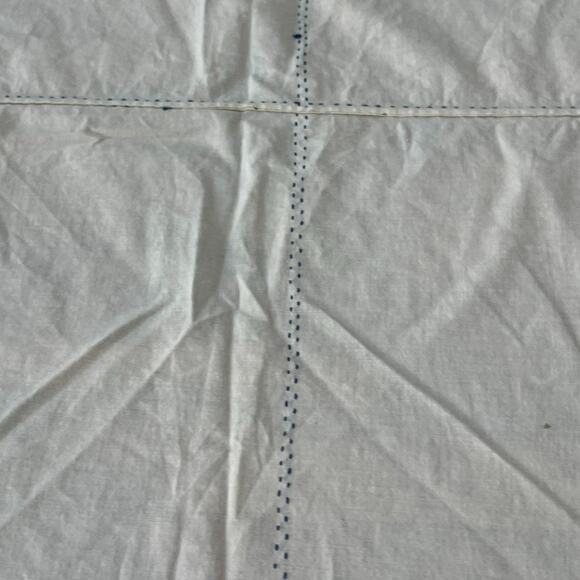Vintage Off White Tablecloth Blue Stitching 69"x 71.5" - Picture 9 of 14